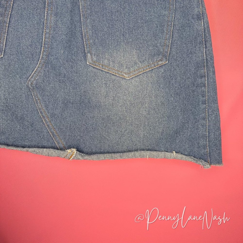 Wild Honey Two Tone Step Hem Denim Mini Skirt - Picture 8 of 9